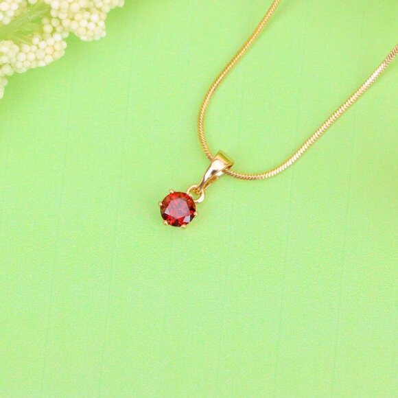 "Tiny Round Red Stone Rose Gold Pendant – Minimalist Design, XPPT1600 - Picture 3 of 13